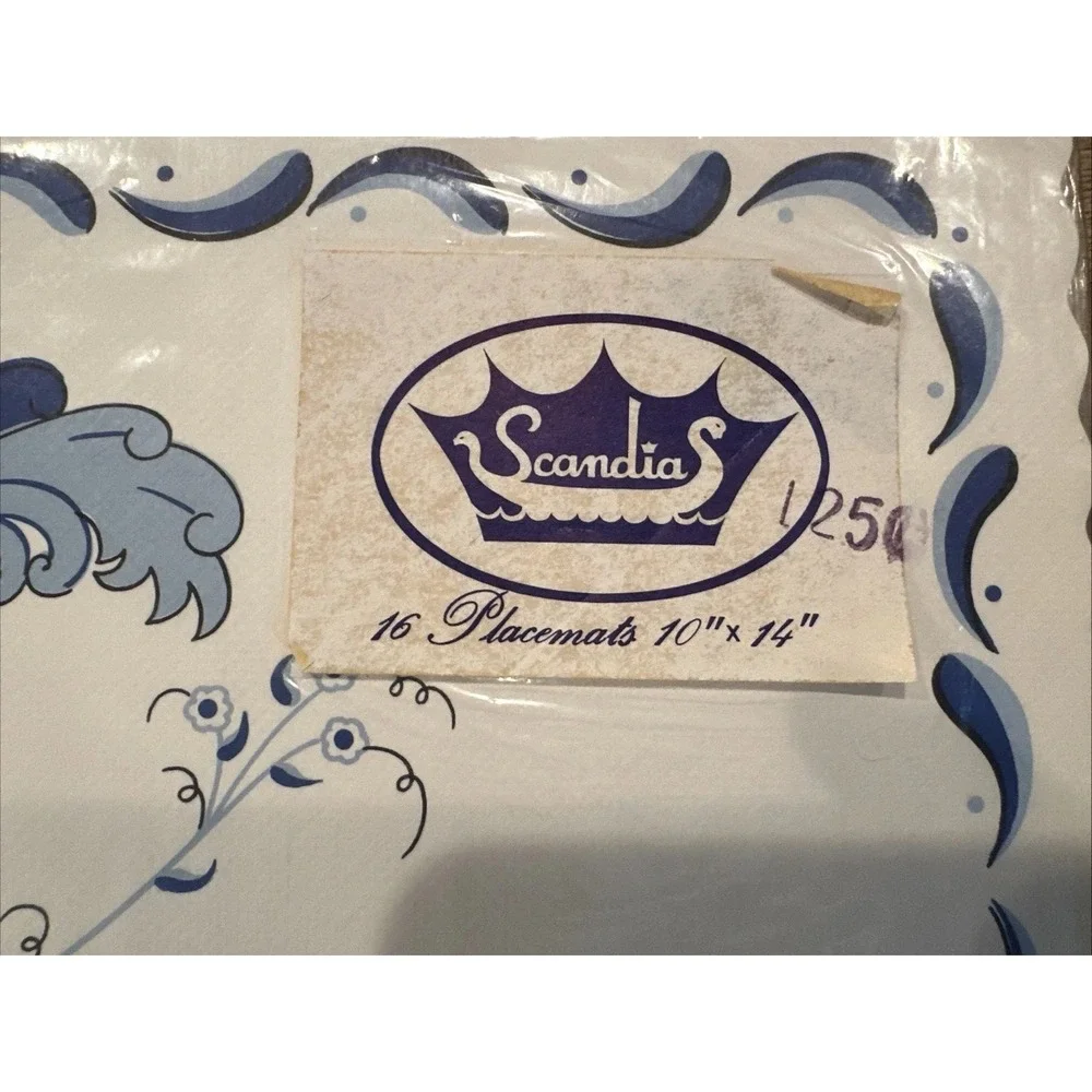 SCANDIA 16 PAPER‎ PLACE MATS Scandinavian Blue White Vintage NIP Sealed